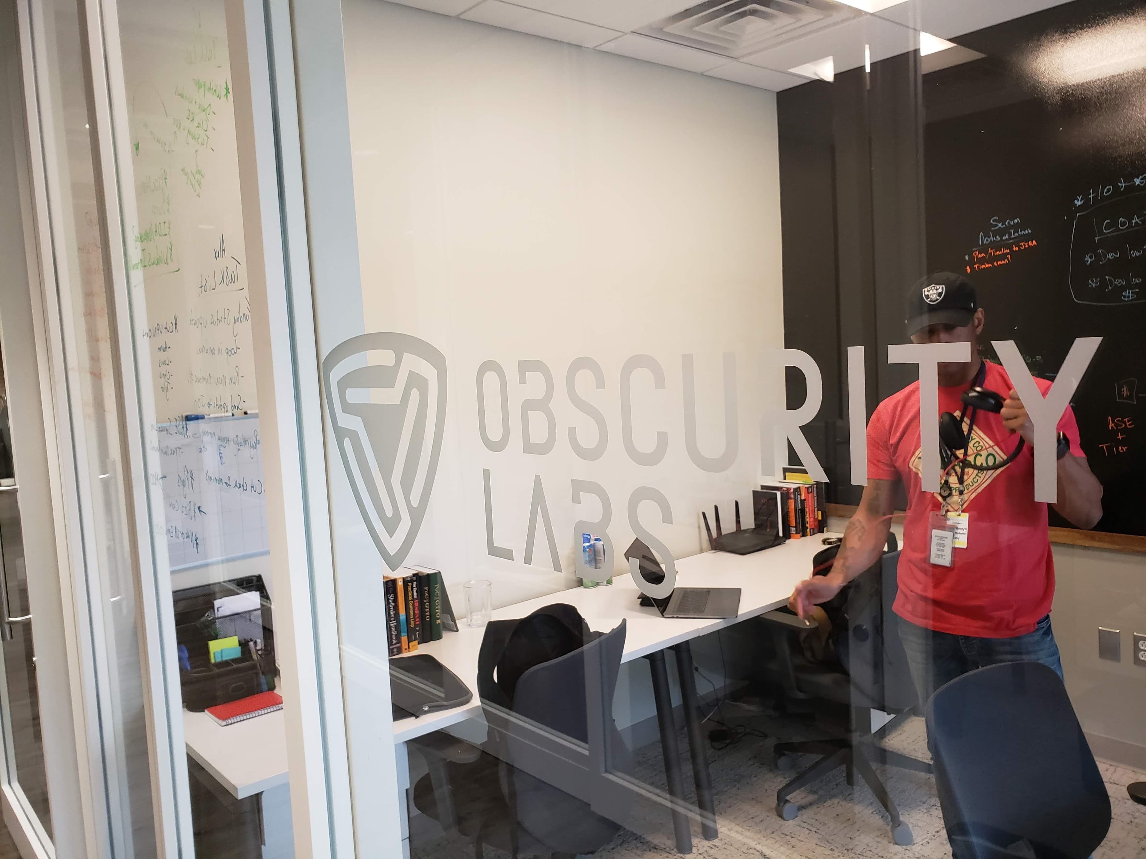 Obscurity Labs branding in our office